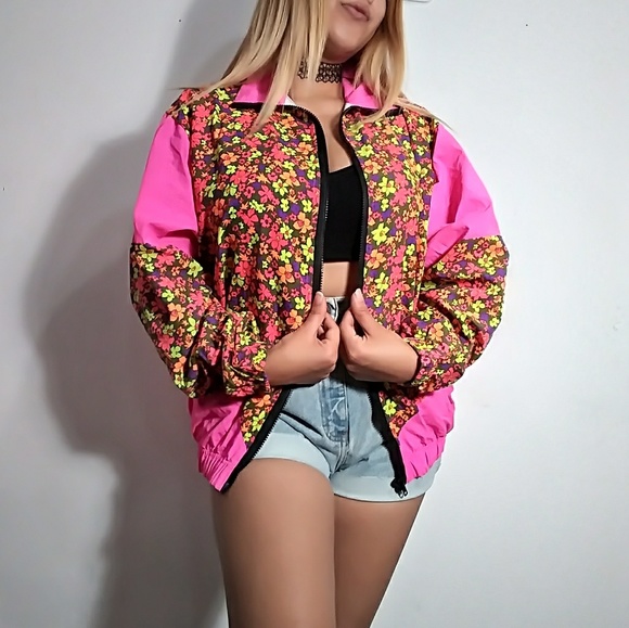 LAST ONE!!!!!!Neon Floral Windbreaker - Picture 4 of 8